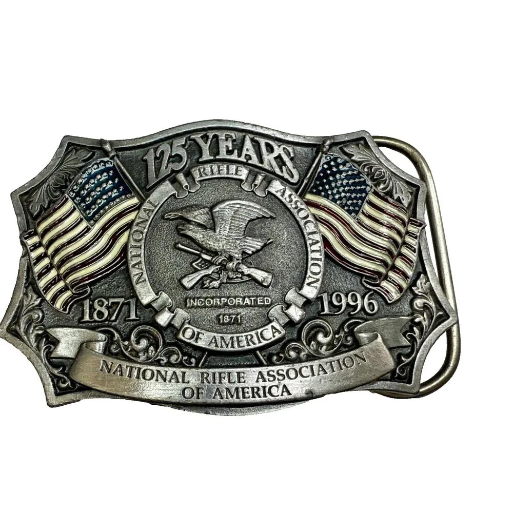 NRA 125th Anniversary Eagle Belt Buckle Guns*Flags* USA National Rifle Assn.